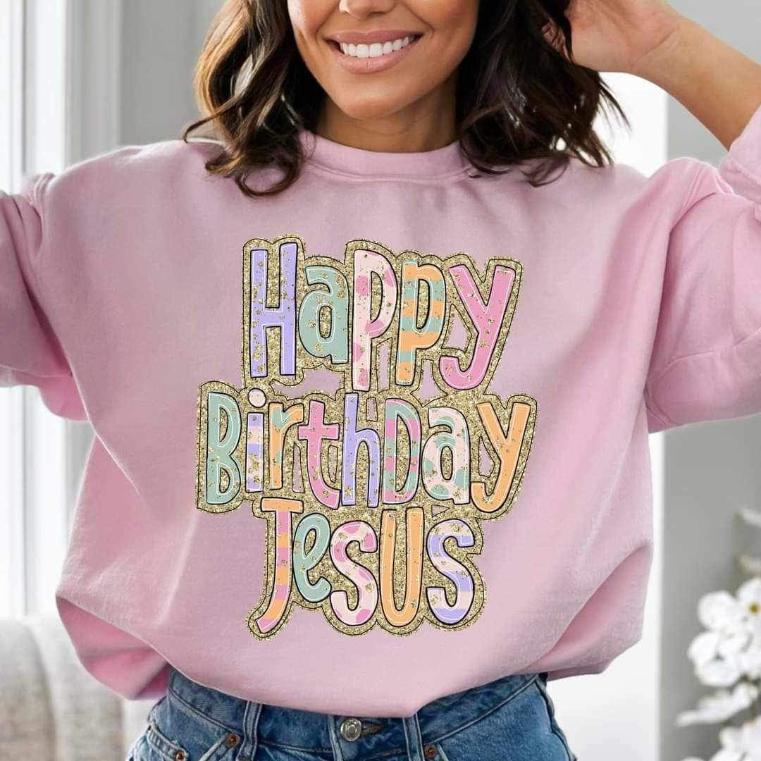 Happy birthday jesus colorful and glittery 17168 DTF TRANSFER