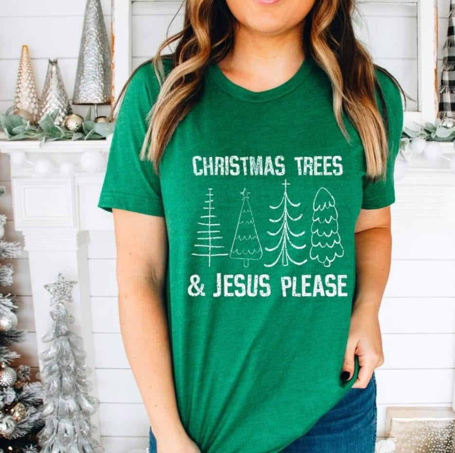 Christmas trees and Jesus please WHITE DTF TRANSFER