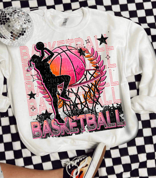 Basketball stacked pink (AG) 26788 DTF transfer