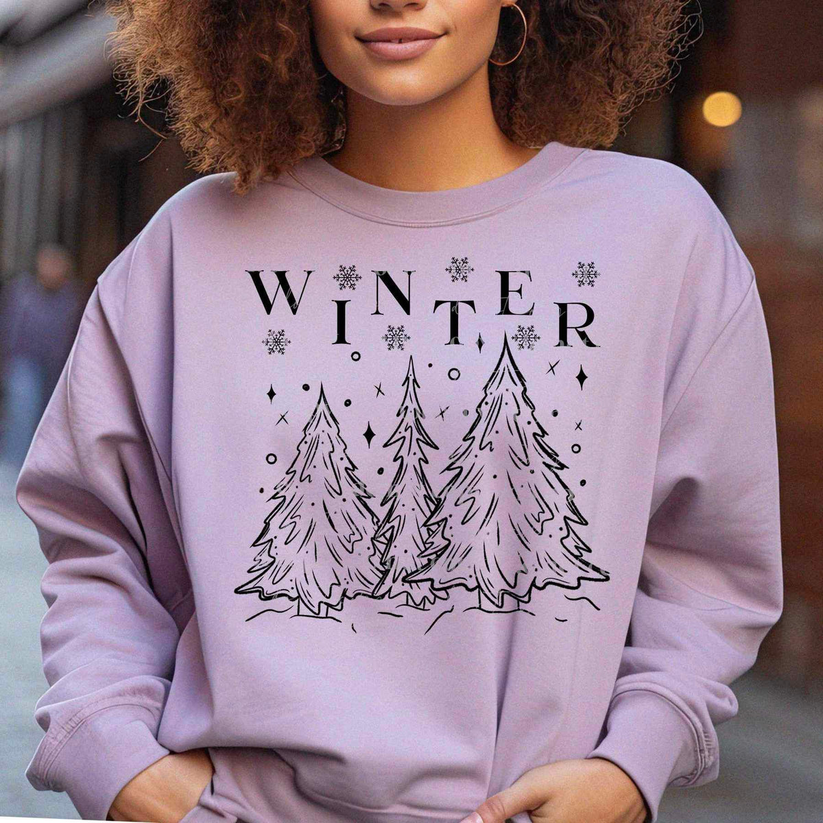 Winter BLACK with trees 17224 DTF TRANSFER
