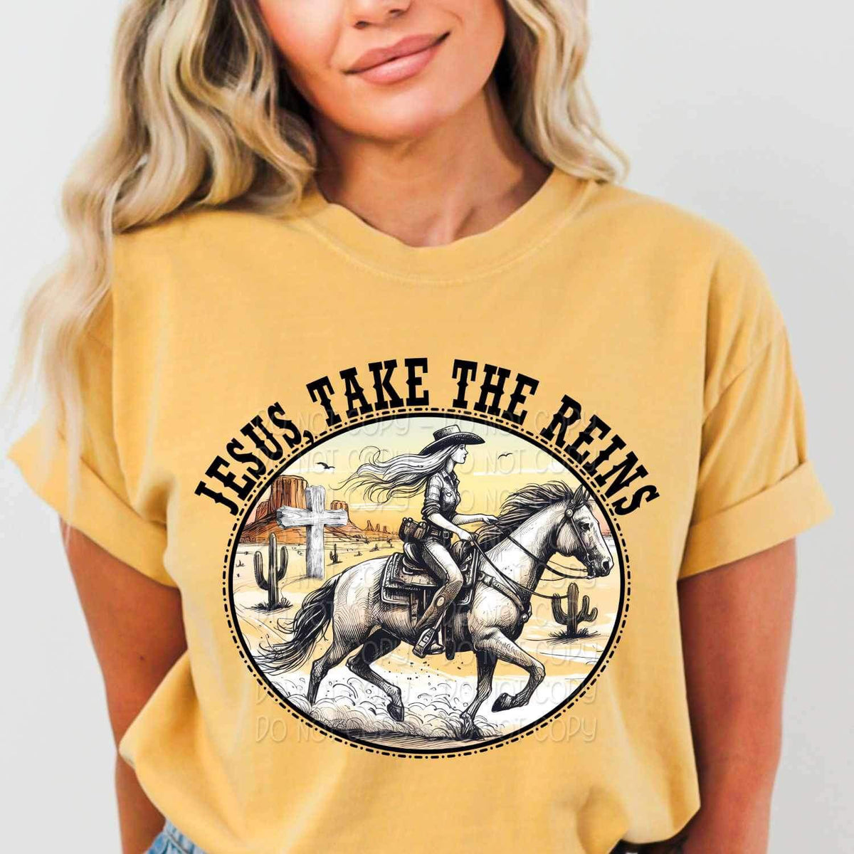Jesus take the reins girl riding horse 26819 DTF transfer