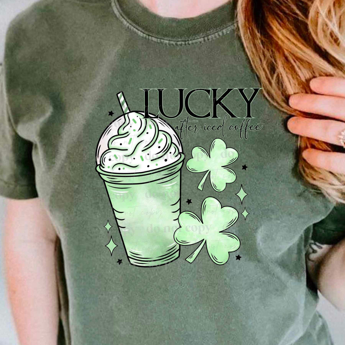 Lucky after iced coffee green latte and clovers 17234 DTF TRANSFER