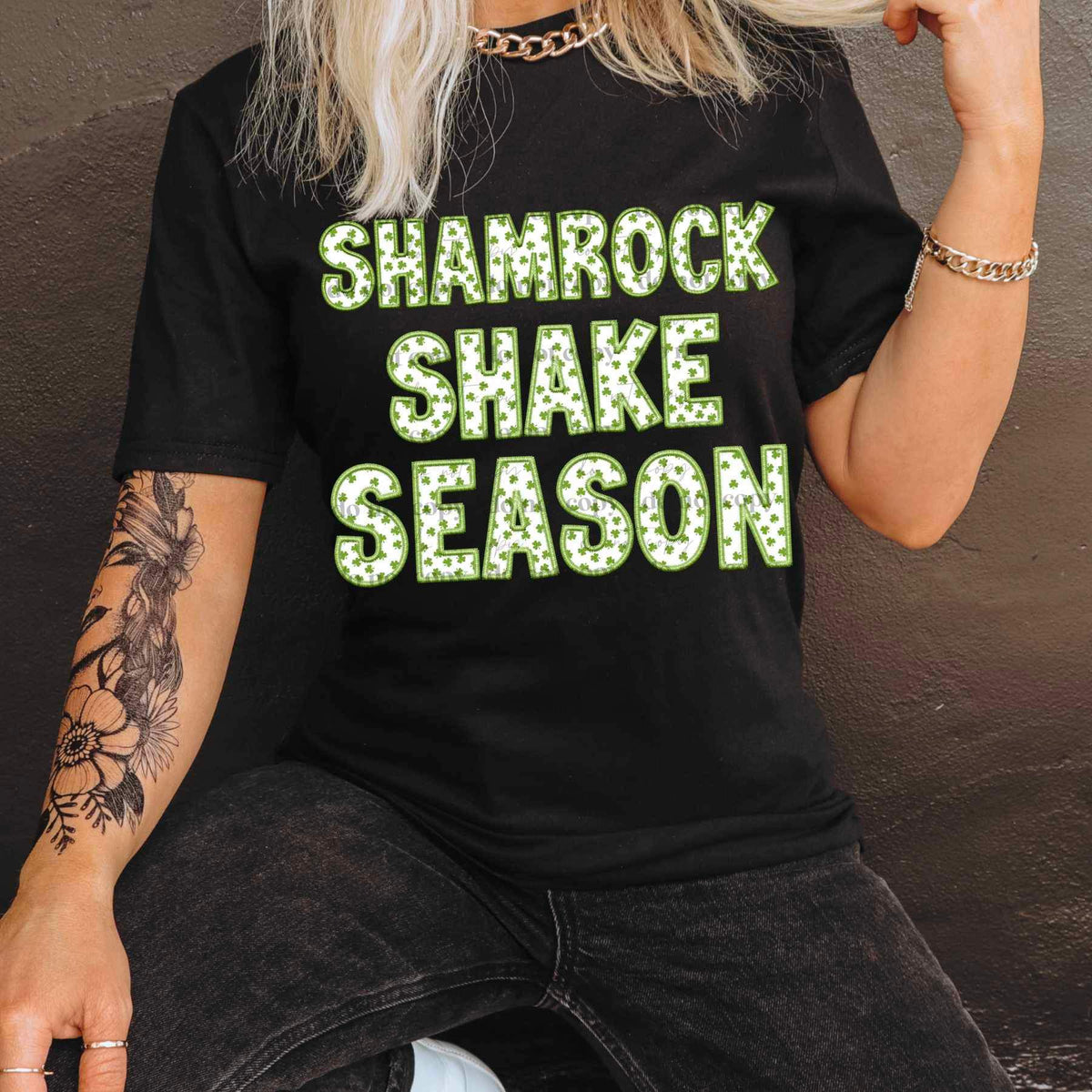 Shamrock shake season embroidered with clovers 17233 DTF TRANSFER