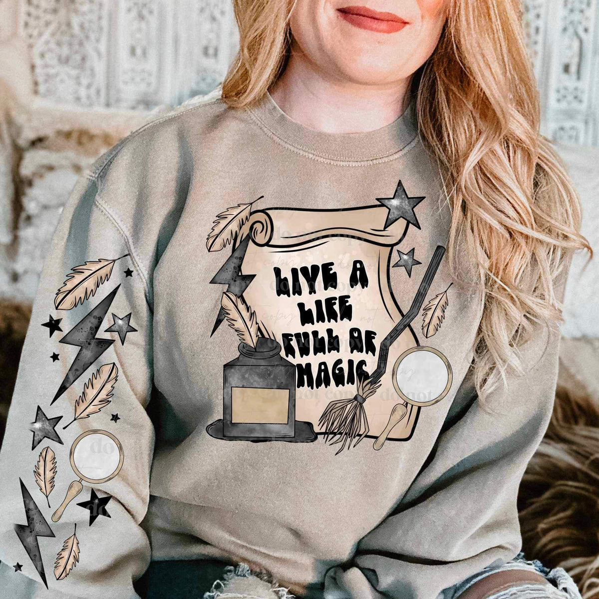 Like life full of magic scroll with ink and broom FRONT 17228 DTF TRANSFER