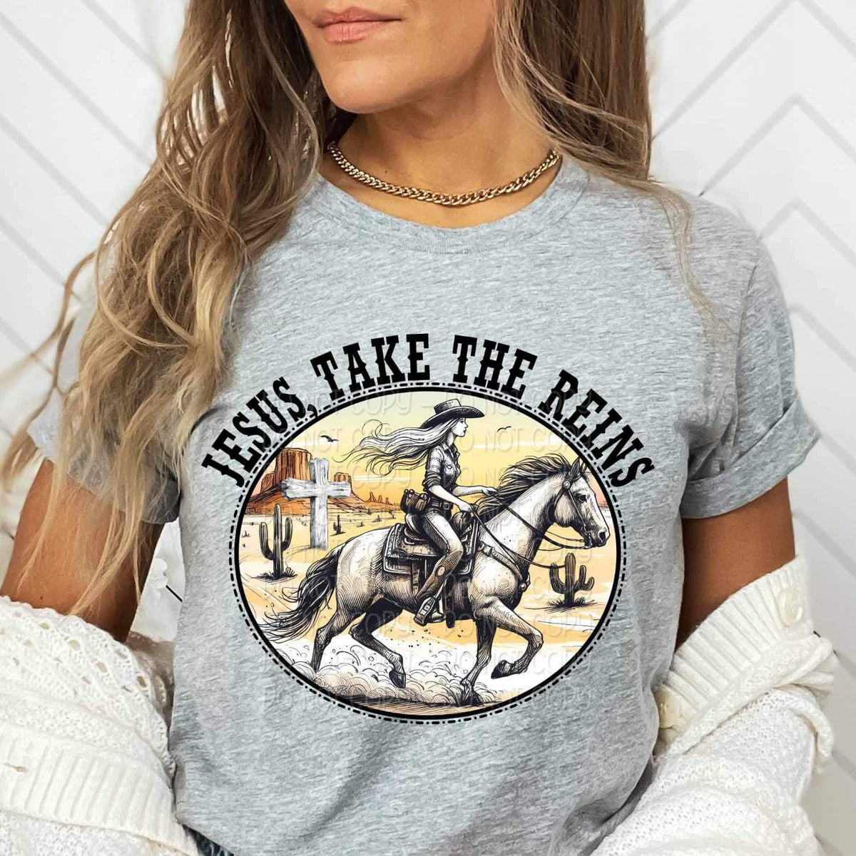 Jesus take the reins girl riding horse 26819 DTF transfer