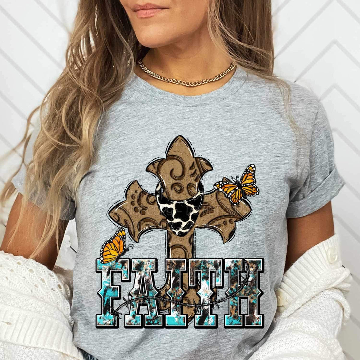 Faith cross with cow print bandana 26817 DTF transfer