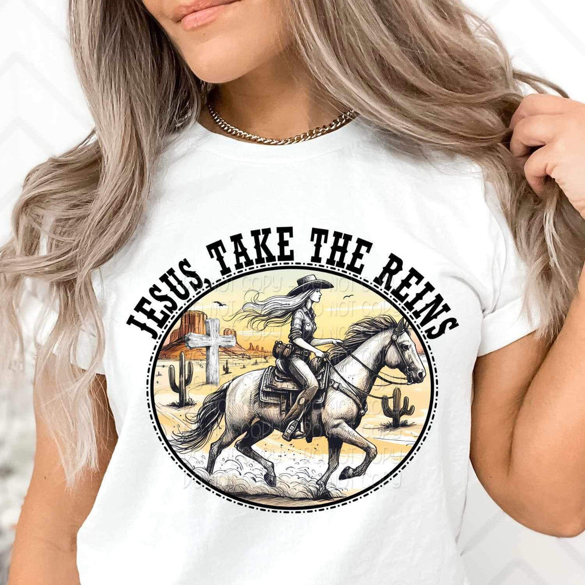 Jesus take the reins girl riding horse 26819 DTF transfer