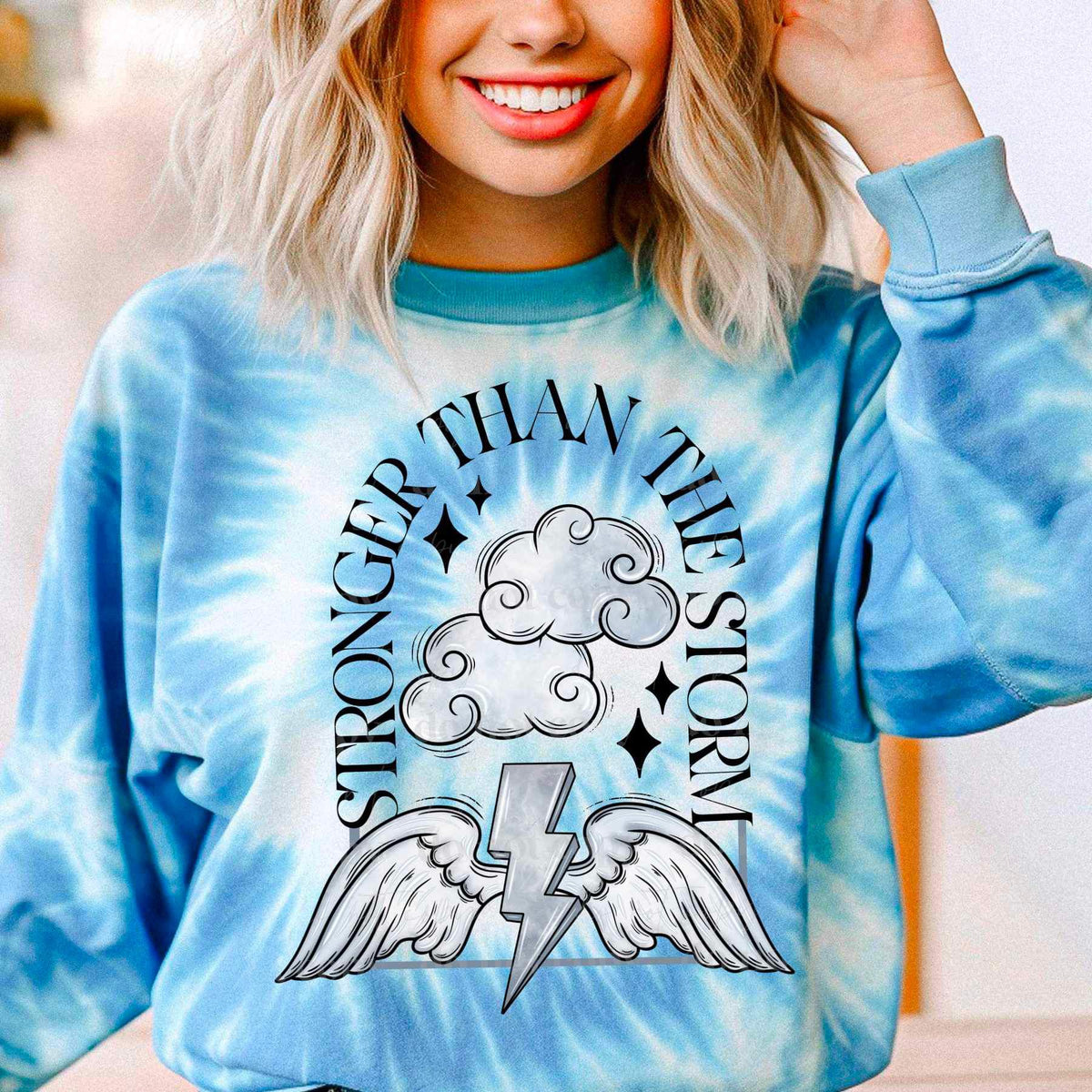 Stronger than the storm lightning bolt with wings and clouds 17180 DTF TRANSFER