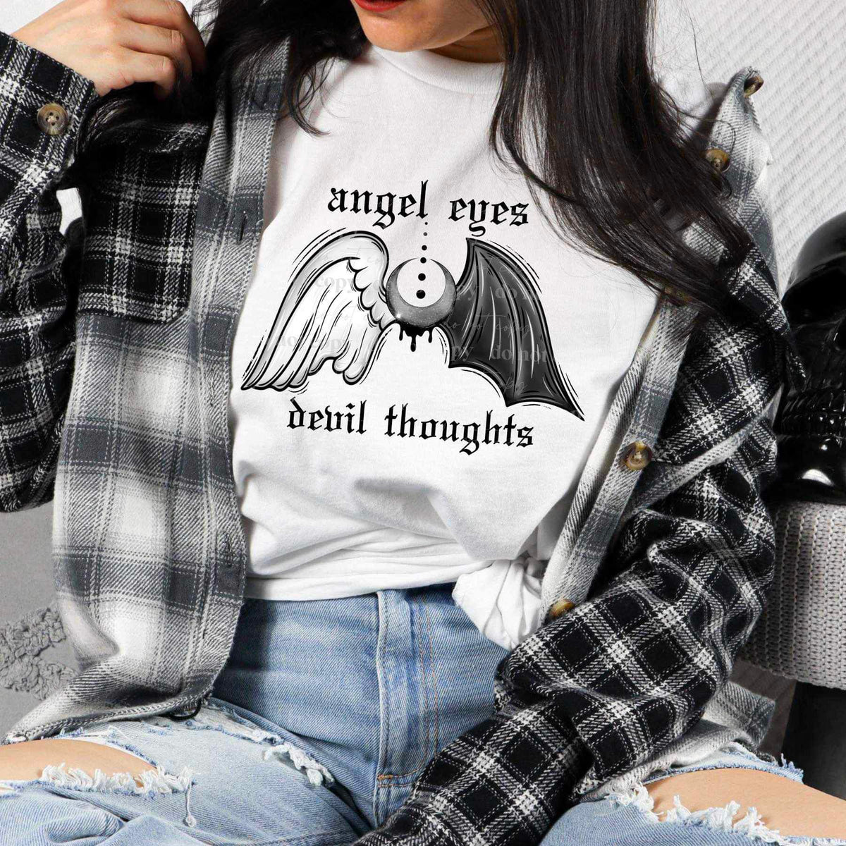 Angle eyes devil thoughts moon with wings 17175 DTF TRANSFER