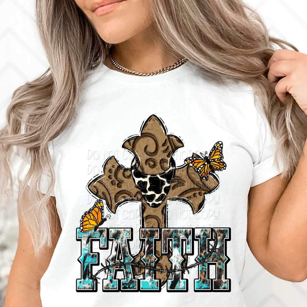 Faith cross with cow print bandana 26817 DTF transfer