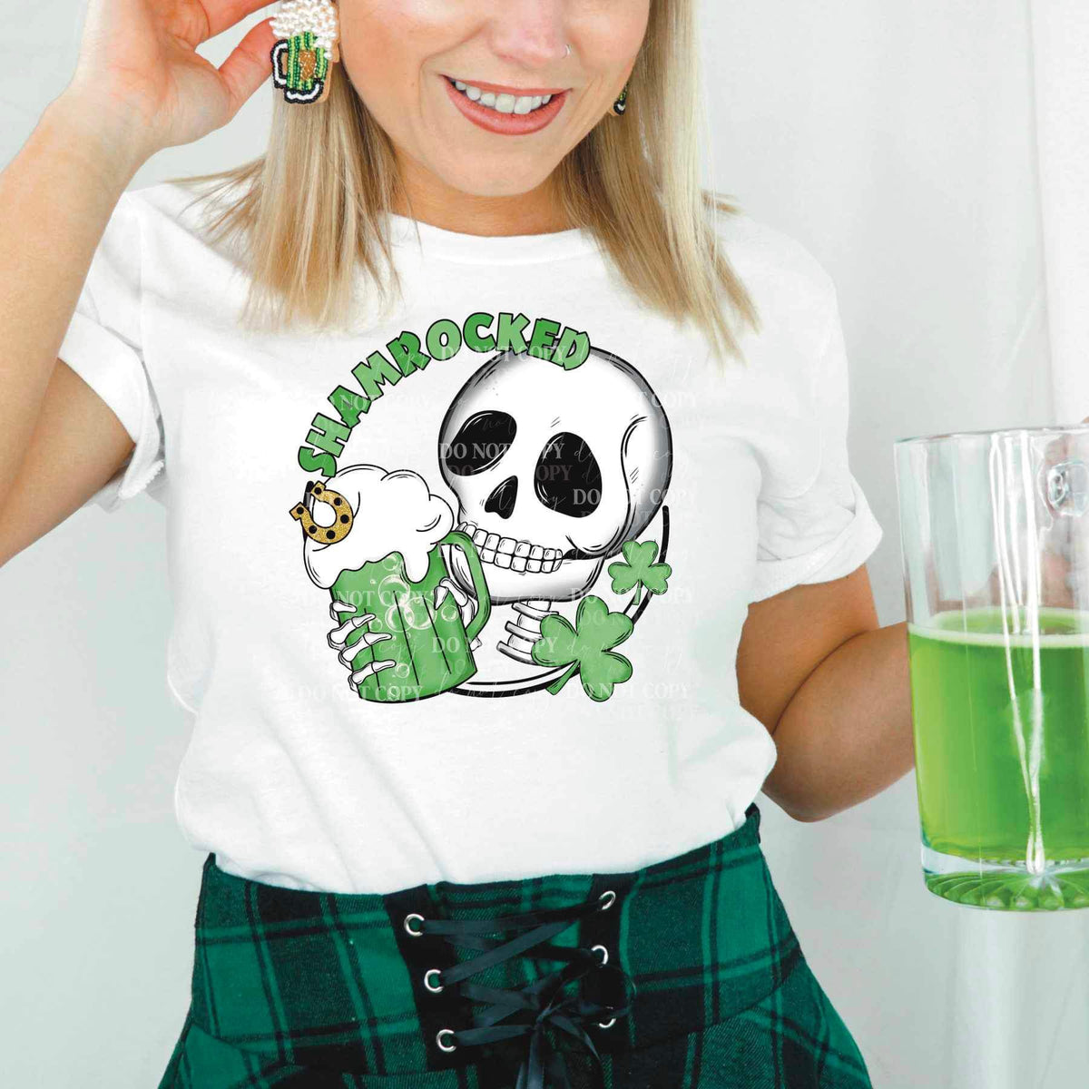 Shamrocked skellie with green drink 17178 DTF TRANSFER