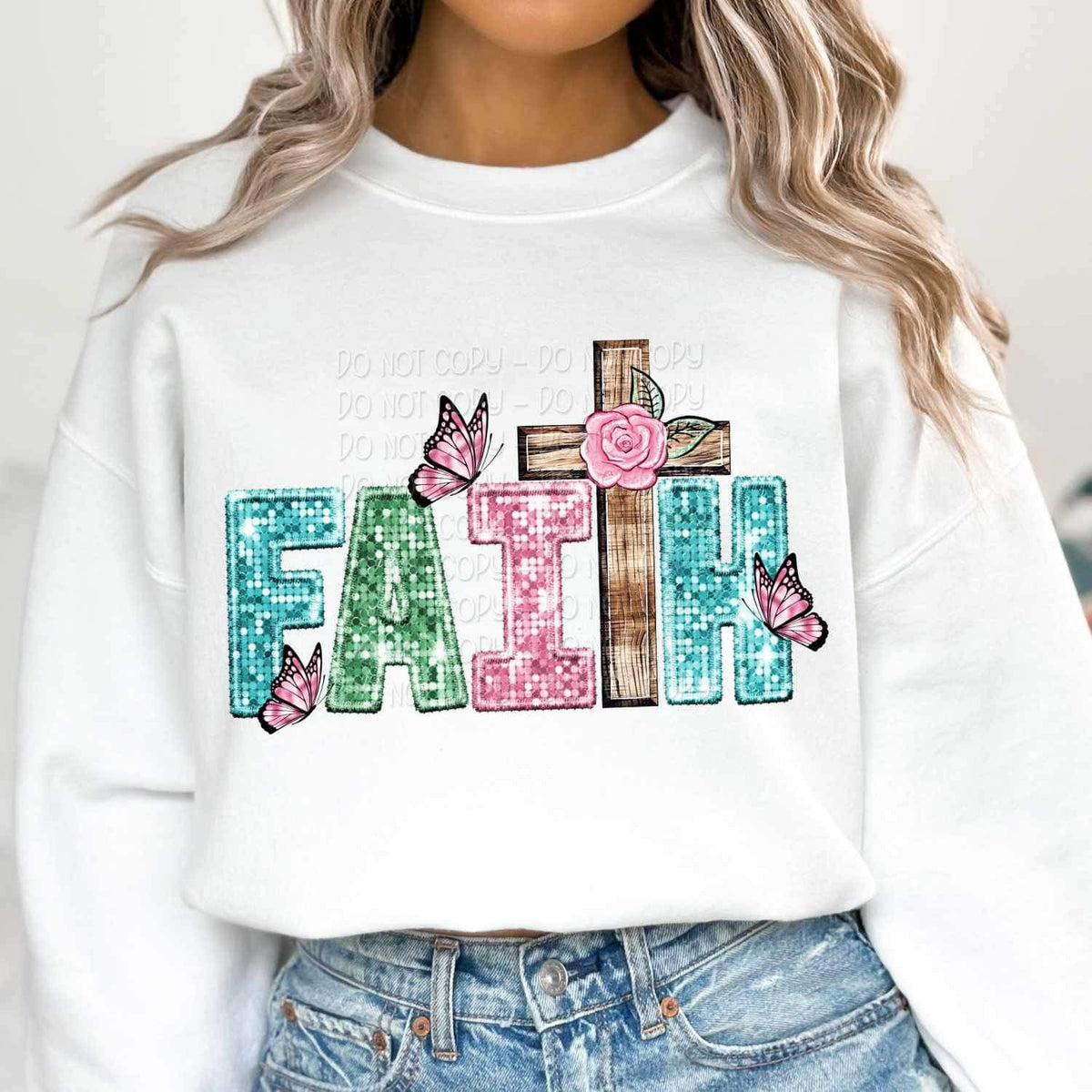 Faith sequin with cross 17209 DTF TRANSFER