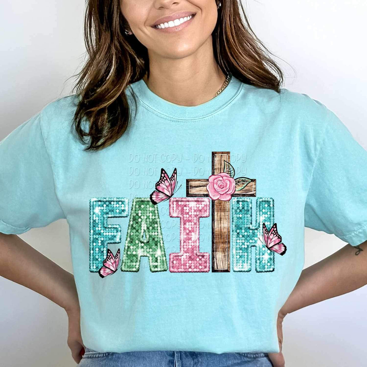 Faith sequin with cross 17209 DTF TRANSFER