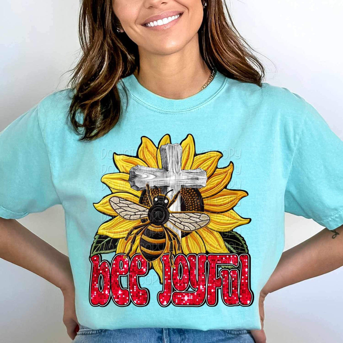 Bee joyful Bee, cross, sunflower 17208 DTF TRANSFER