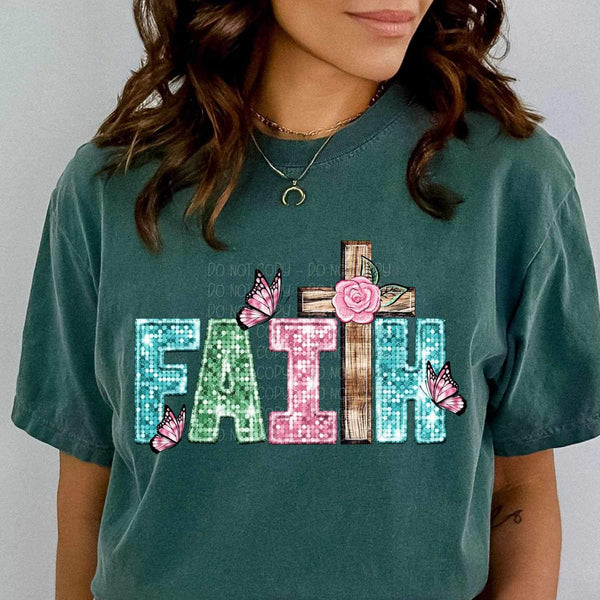 Faith sequin with cross 17209 DTF TRANSFER