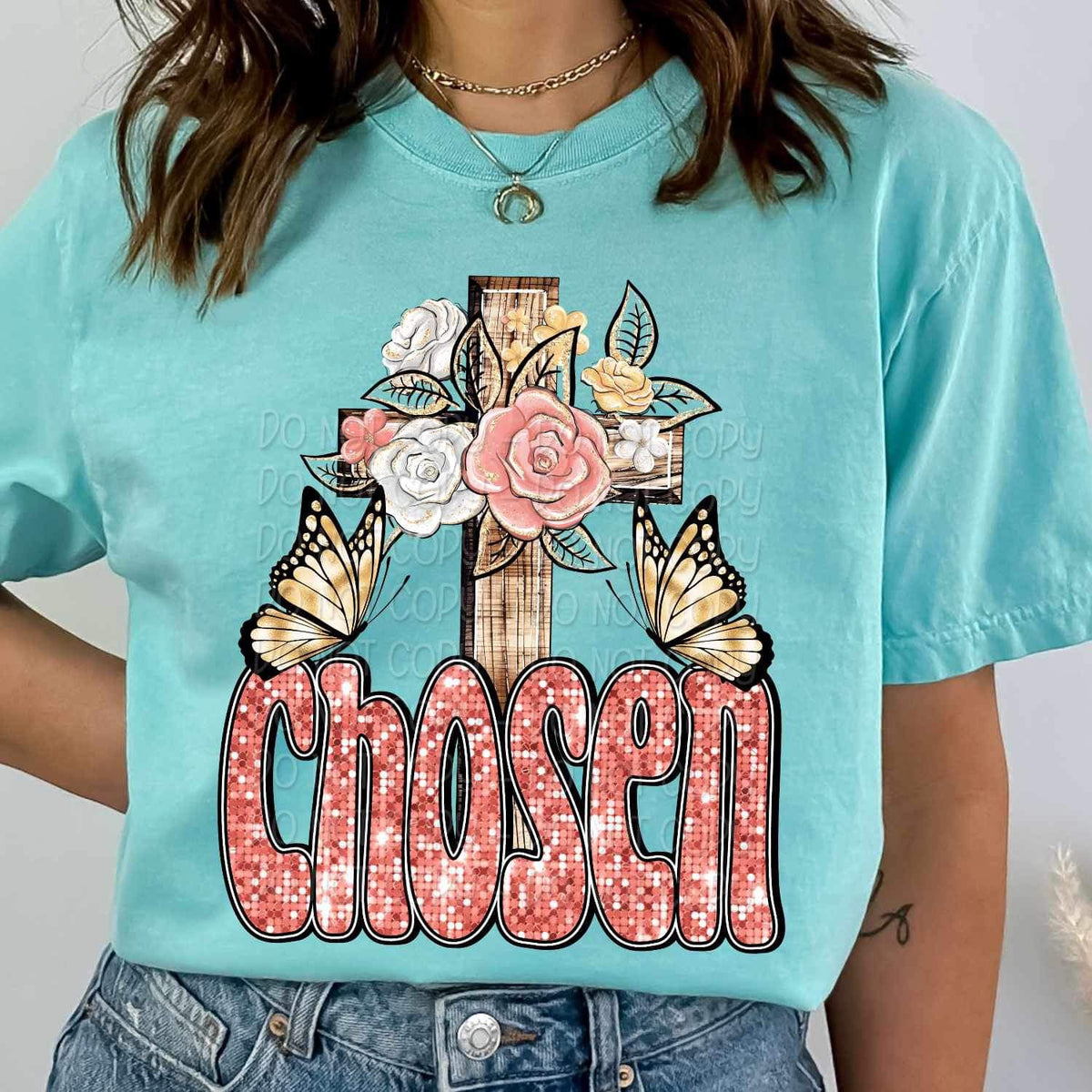 Chosen Cross with flowers and butterflies 17196 DTF TRANSFER