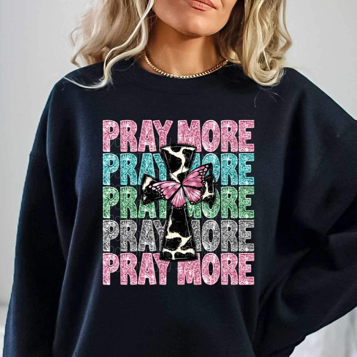Pray more stacked and Cow print cross and butterfly 17203 DTF TRANSFER
