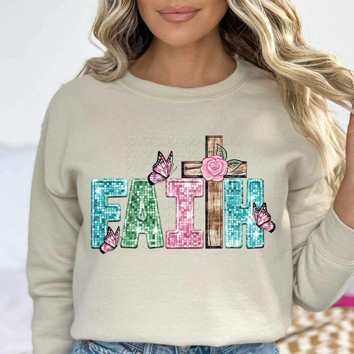 Faith sequin with cross 17209 DTF TRANSFER