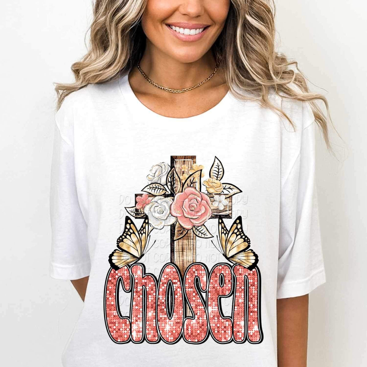 Chosen Cross with flowers and butterflies 17196 DTF TRANSFER