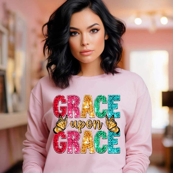 Grace upon grace sequin with butterflies 17206 DTF TRANSFER