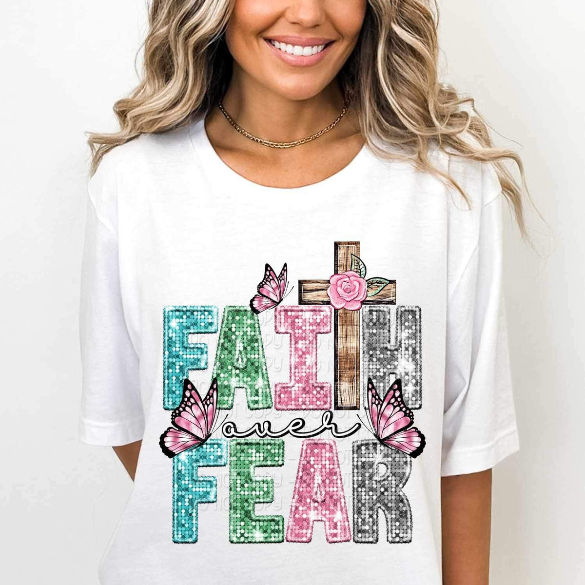 Faith over fear sequin 17201 DTF TRANSFER