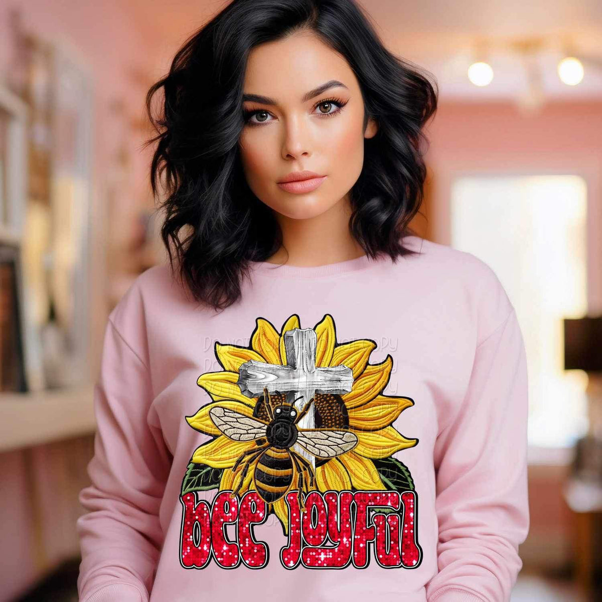 Bee joyful Bee, cross, sunflower 17208 DTF TRANSFER