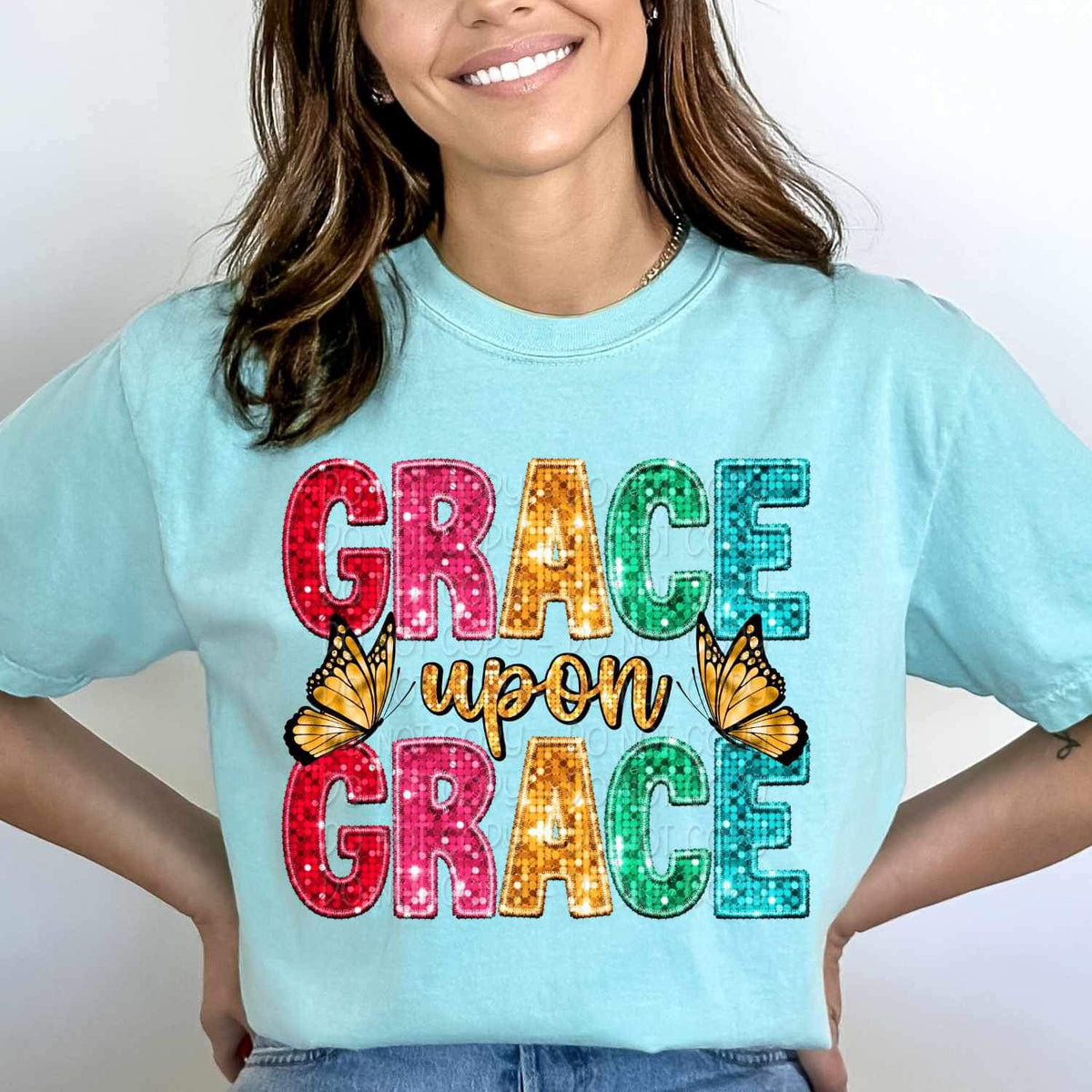 Grace upon grace sequin with butterflies 17206 DTF TRANSFER