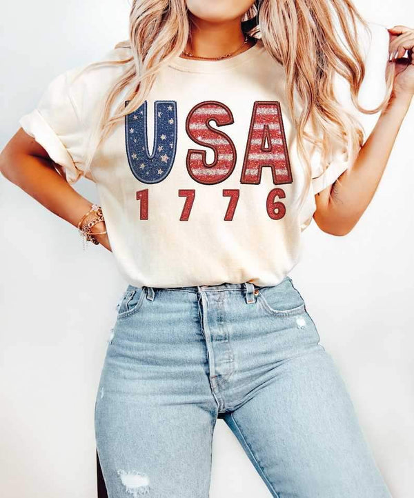 USA 1776 flag filled embroidery 26866 DTF transfer