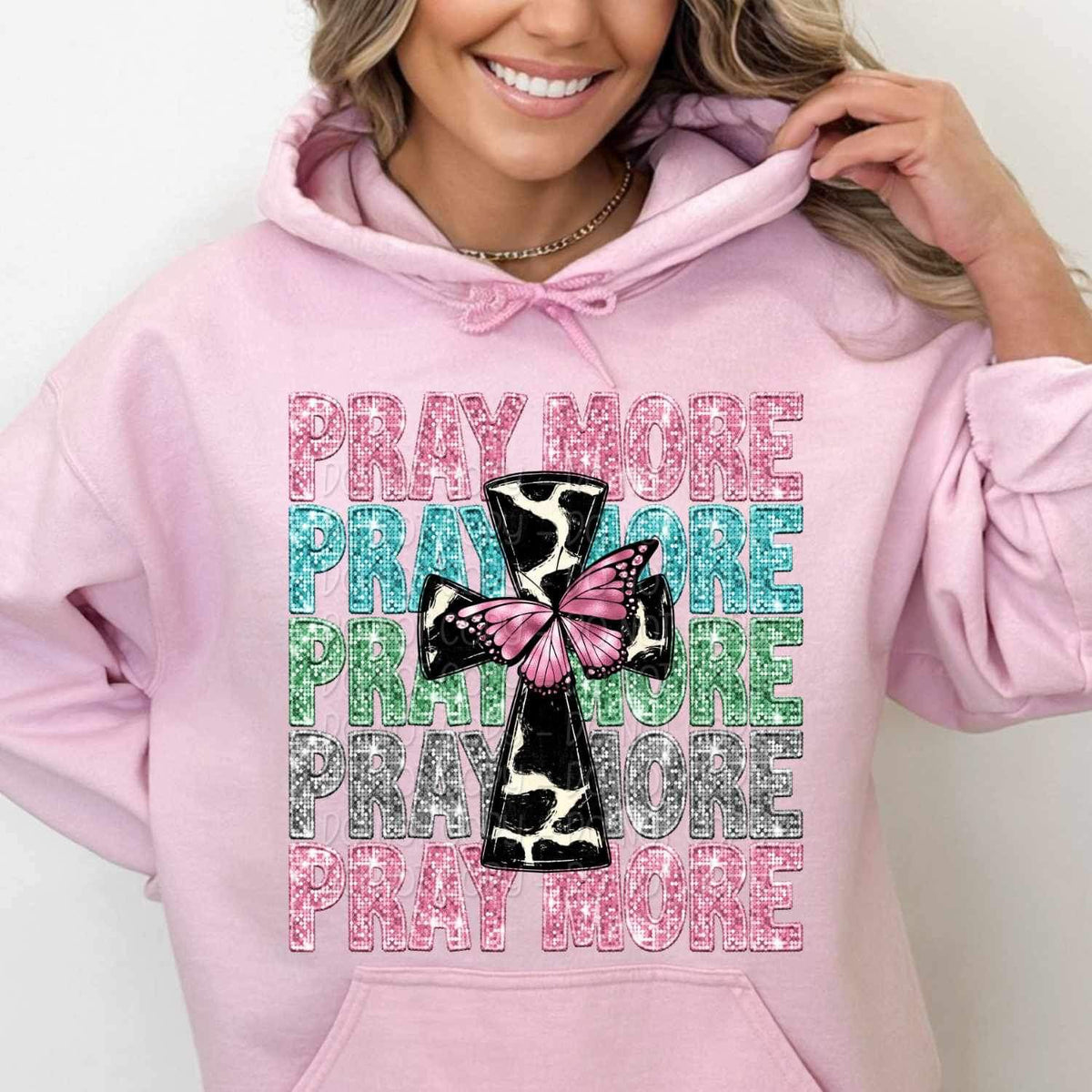 Pray more stacked and Cow print cross and butterfly 17203 DTF TRANSFER