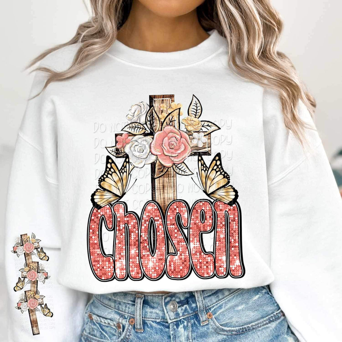 Cross with flowers and butterflies SLEEVE 17195 DTF TRANSFER