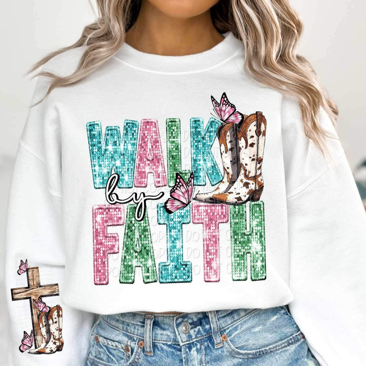 Cross with boots and butterflies SLEEVE 17199 DTF TRANSFER