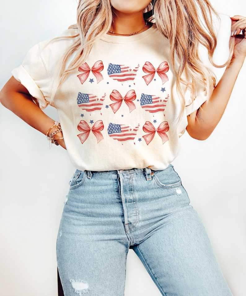 Pink bows and america collage 26864 DTF transfer