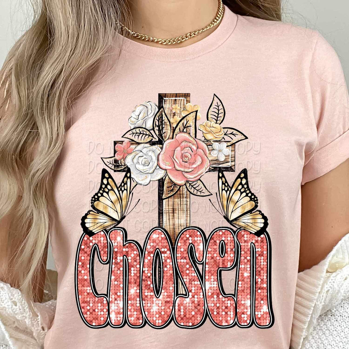 Chosen Cross with flowers and butterflies 17196 DTF TRANSFER