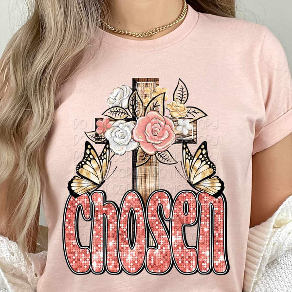 Chosen Cross with flowers and butterflies 17196 DTF TRANSFER