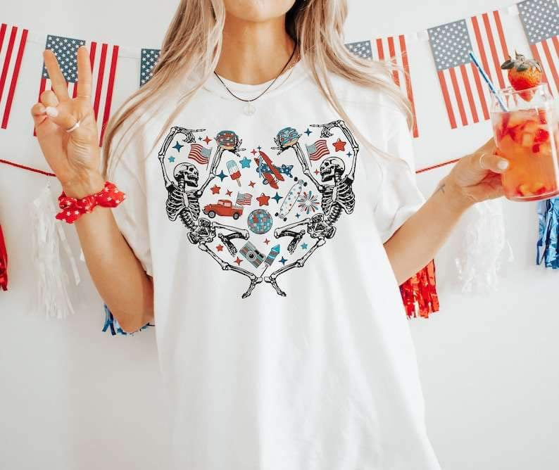 Patriotic skellie heart 26863 DTF transfer