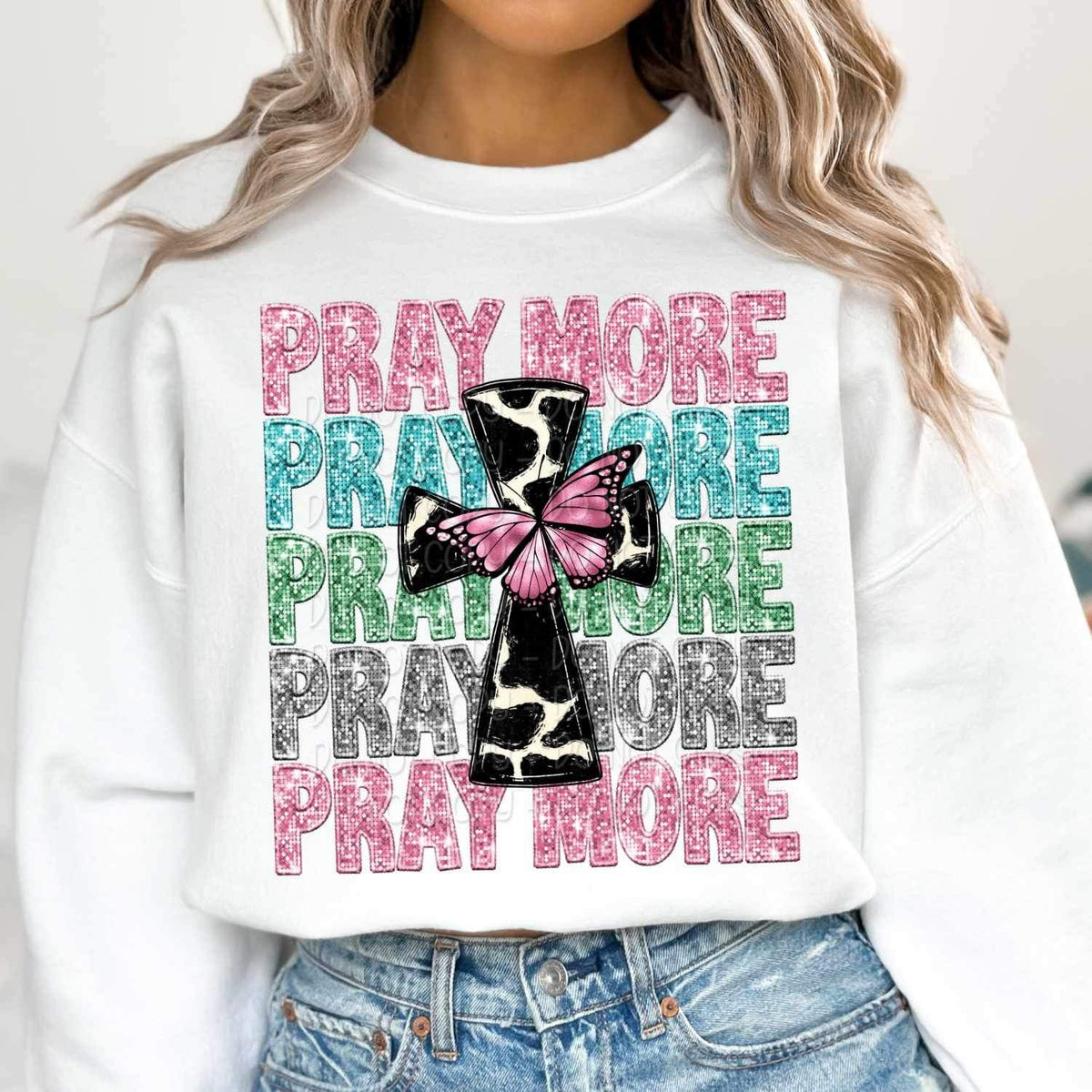 Pray more stacked and Cow print cross and butterfly 17203 DTF TRANSFER
