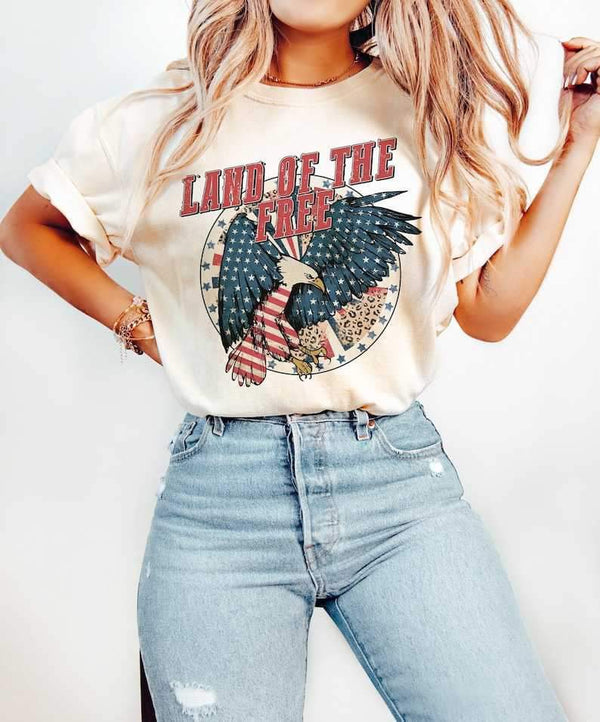 Land of the free circle with eagle distressed 26855 DTF transfer