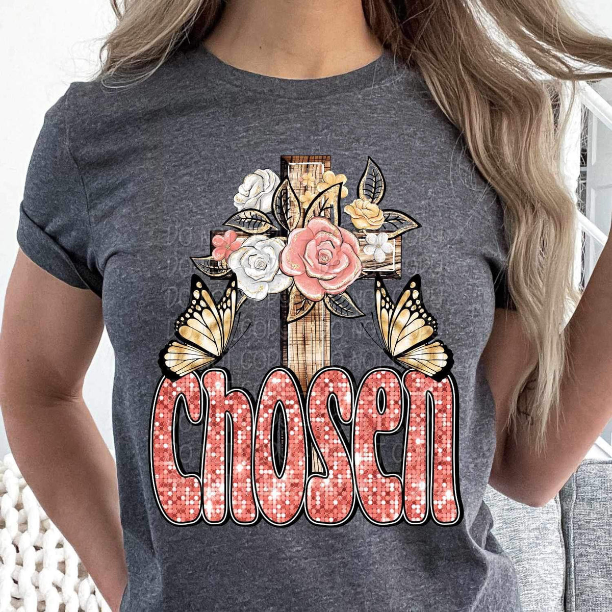 Chosen Cross with flowers and butterflies 17196 DTF TRANSFER