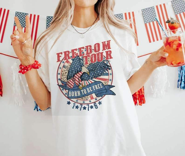 Freedom tour born to be free circle with eagle distressed 26856 DTF transfer