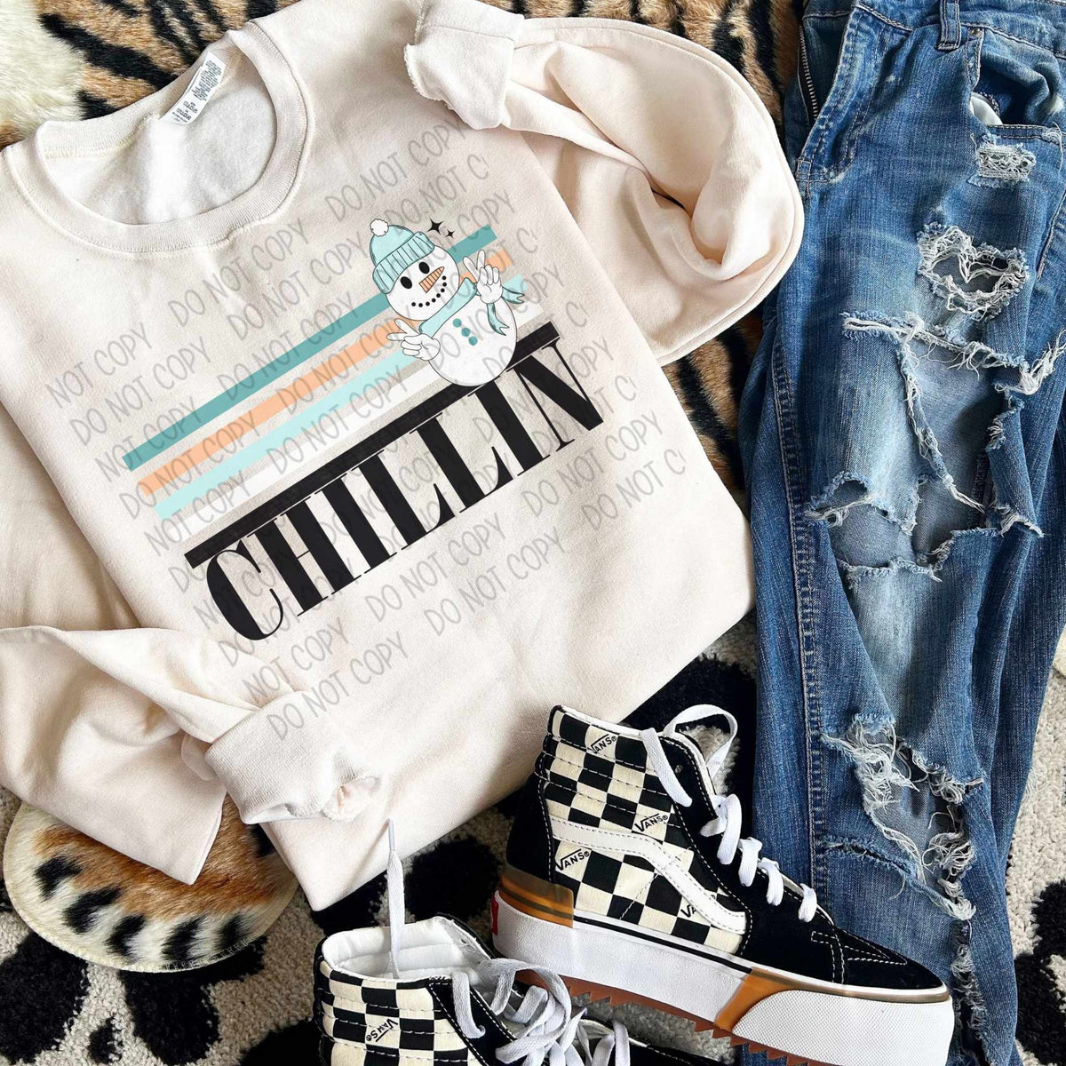 Chillin snowman retro lines (SW) 58415 DTF transfer