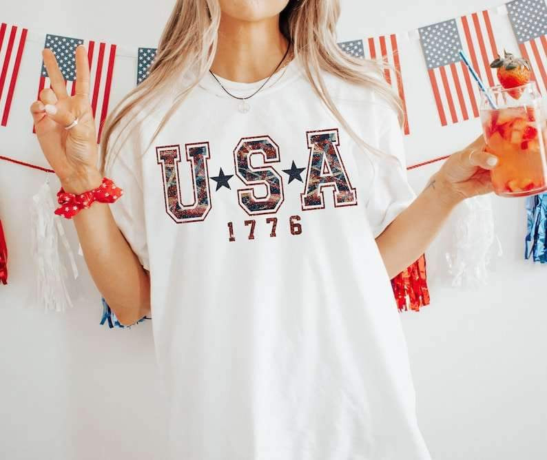 USA 1776 glittery streamer filled 26847 DTF transfer