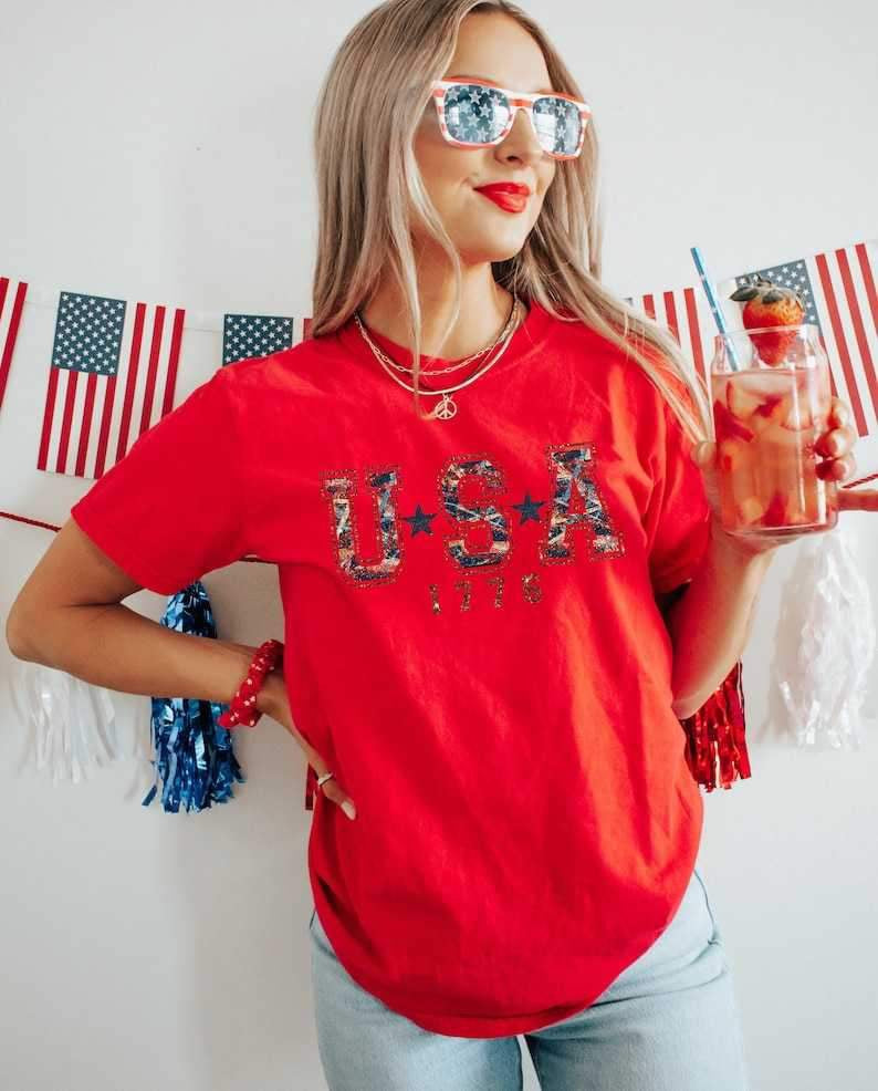 USA 1776 glittery streamer filled 26847 DTF transfer