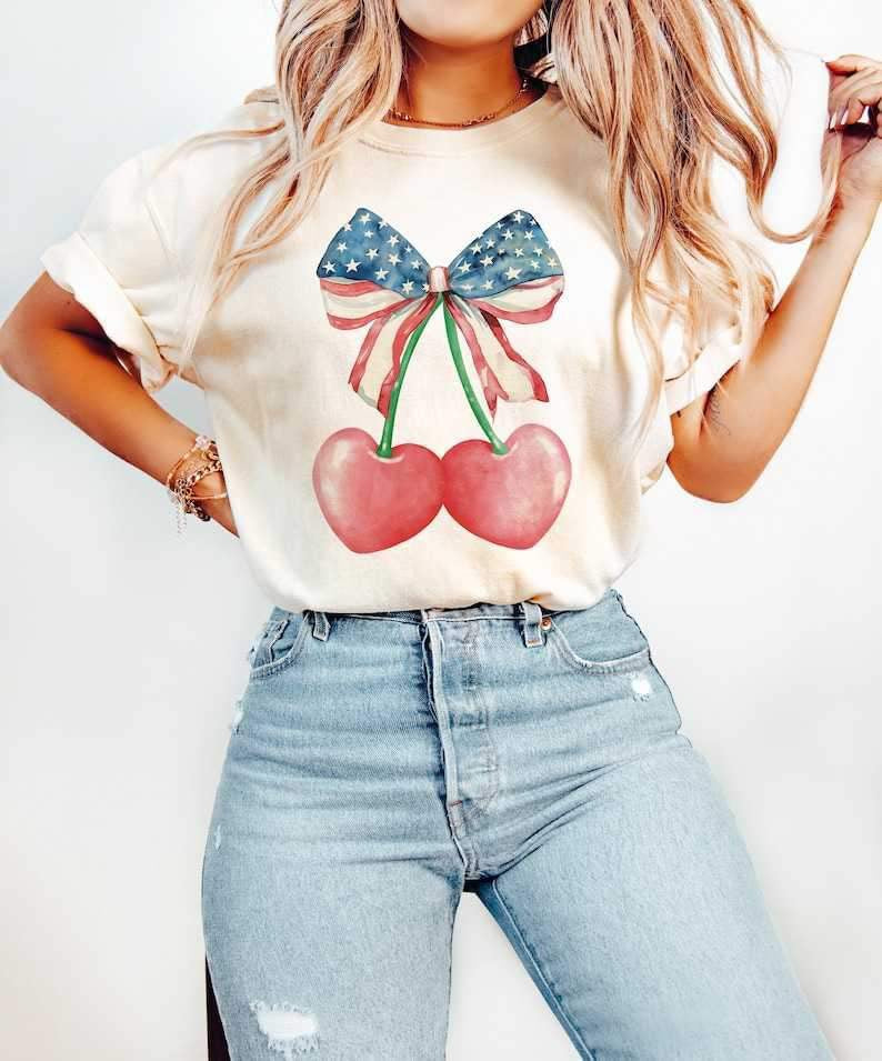 Cherries with patriotic bow 26840 DTF transfer