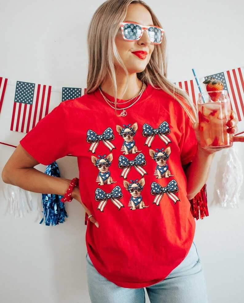 Patriotic bow and chihuahua collage 26831 DTF transfer