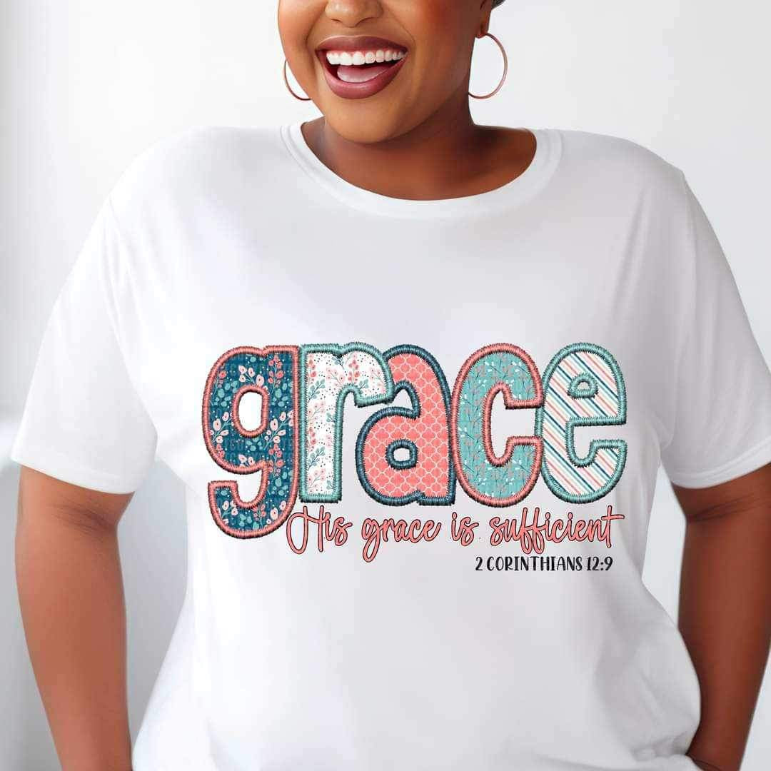Grace his grace is sufficient embroidery 26824 DTF transfer