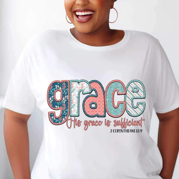 Grace his grace is sufficient embroidery 26824 DTF transfer