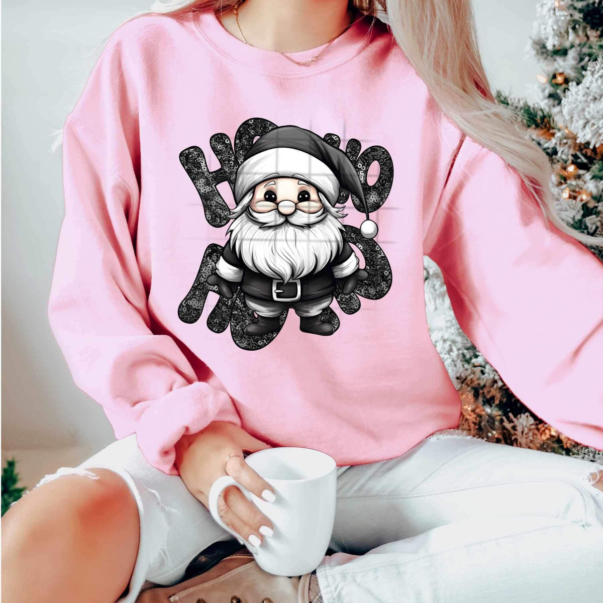 Ho ho sequin with santa BLACK 17321 DTF TRANSFER