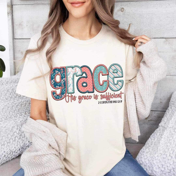 Grace his grace is sufficient embroidery 26824 DTF transfer