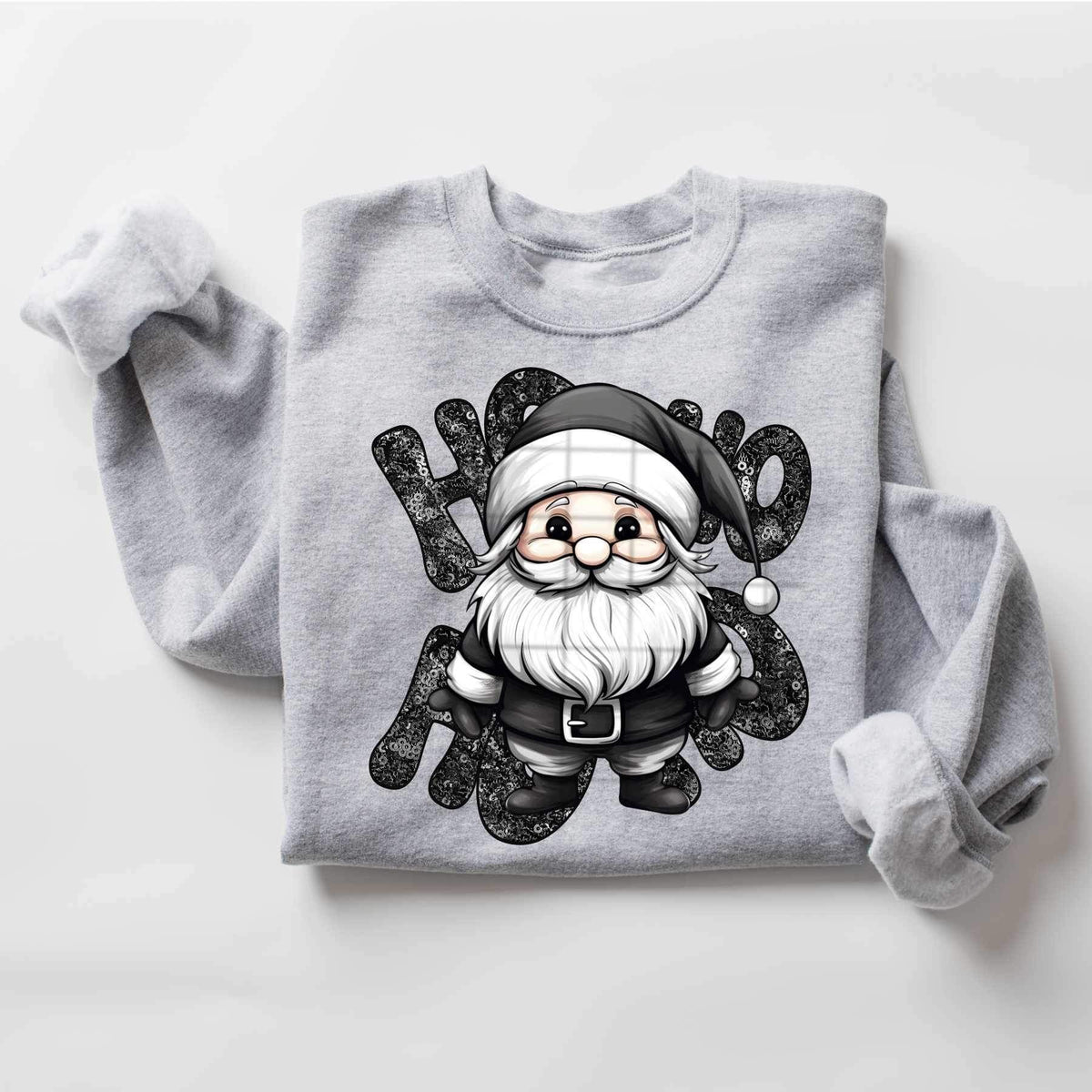 Ho ho sequin with santa BLACK 17321 DTF TRANSFER