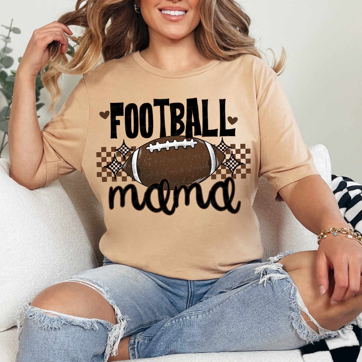 Football mama BROWN checkered (VIRGO) 36980 DTF transfer